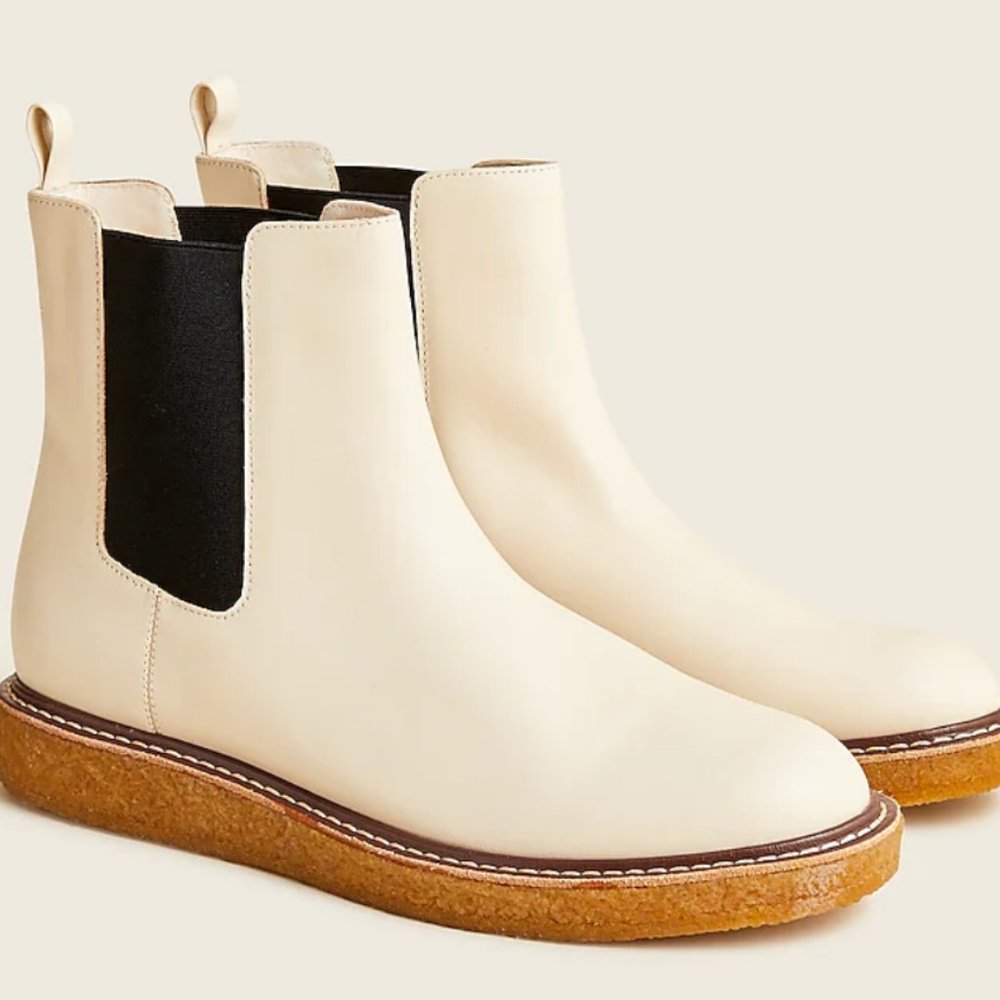 J.Crew Leather Crepe-Sole Pull-On Boots Ivory Size 8